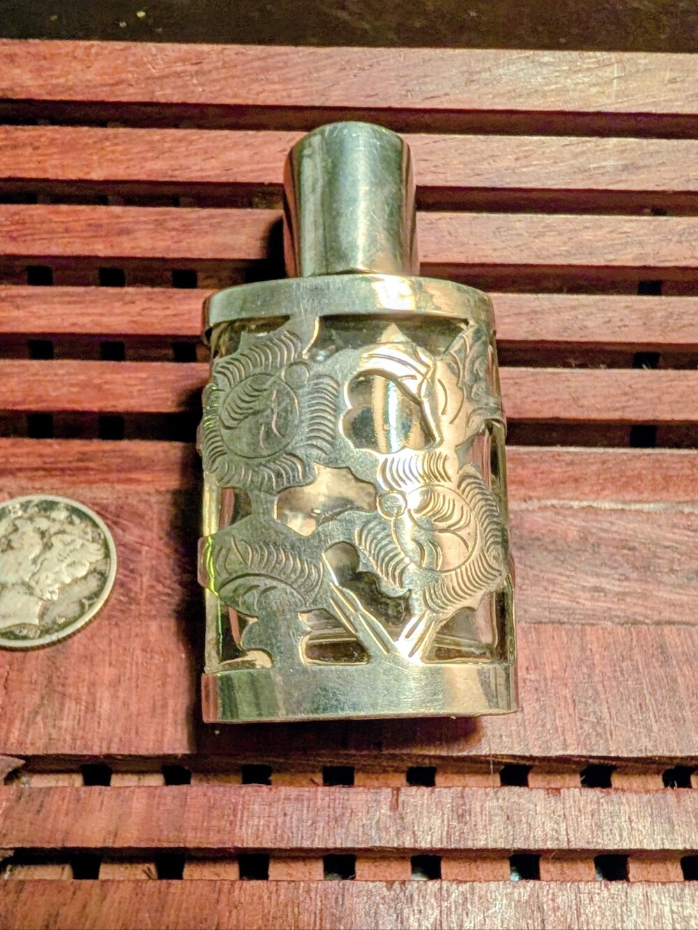 Intricate Vintage Sterling Silver Floral Metal Overlay Perfume Bottle